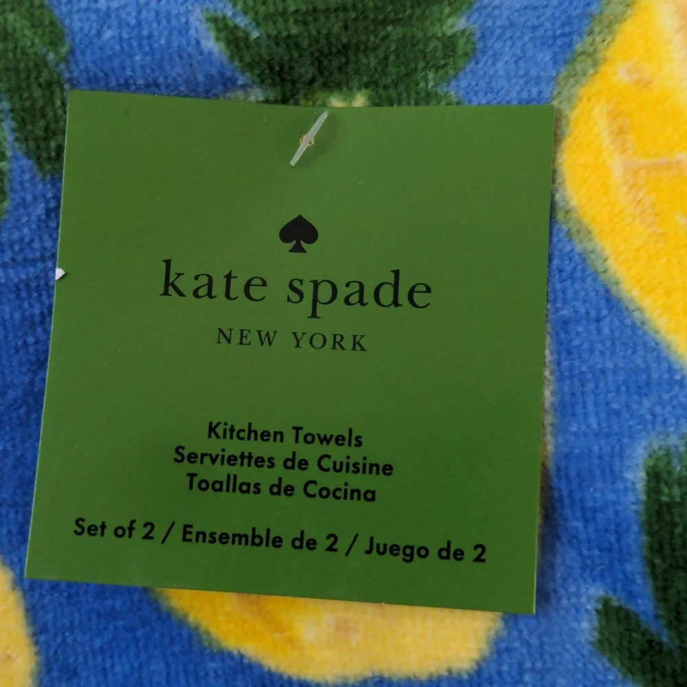 NWT Kate Spade Blue And Yellow Pineapple 100% Cotton Kitchen Towel Set of 2